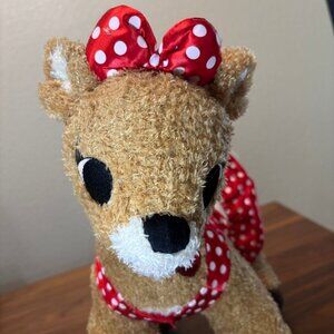 Build-A-Bear Christmas reindeer with polka-dot dress and bow